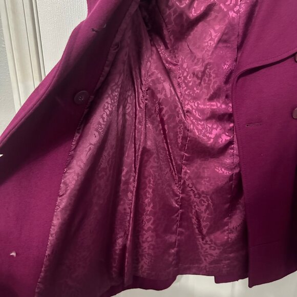 Guess Fuchsia Wool Pea Coat, Jacket, Button Detail, Fully Lined, Pink Purple - Picture 8 of 9